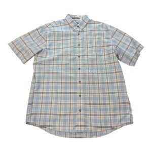Cabela's Wrinkle Free Blue Plaid  Button Collar Short Sleeve Shirt. Men's XLT